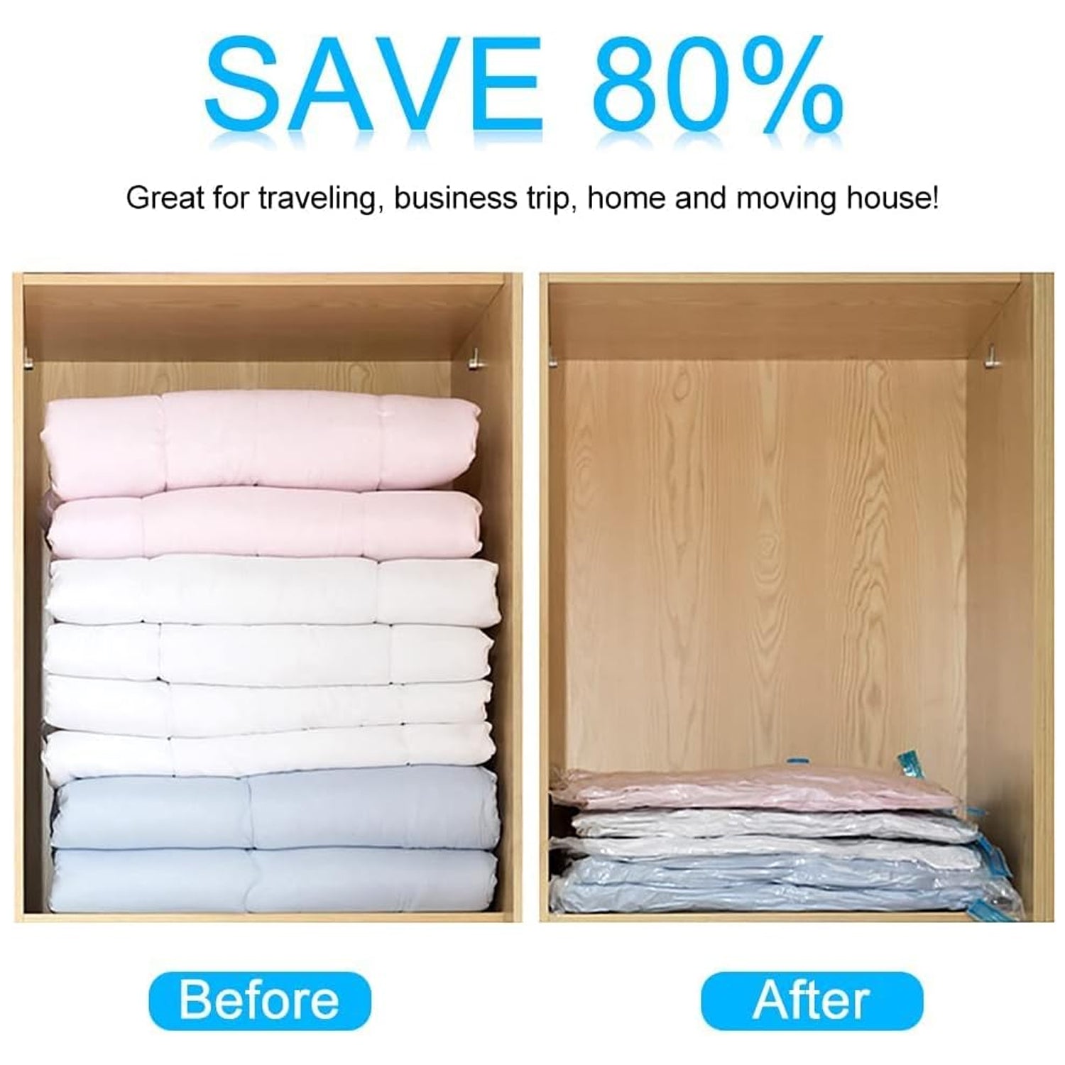 17826 Vacuum Storage Bags with Suction Pump & Shirt clips - Vacuum Bags - Big Capacity Vacuum Seal Bags for Travel Clothes Blankets Pillows, Compression Bags | Space Saver Vacuum Storage Bags (5 Pcs Set) 17826 Vacuum Storage Bags with Suction Pump & Shirt clips - Vacuum Bags - Big Capacity Vacuum Seal Bags for Travel Clothes Blankets Pillows, Compression Bags | Space Saver Vacuum Storage Bags (5 Pcs Set)